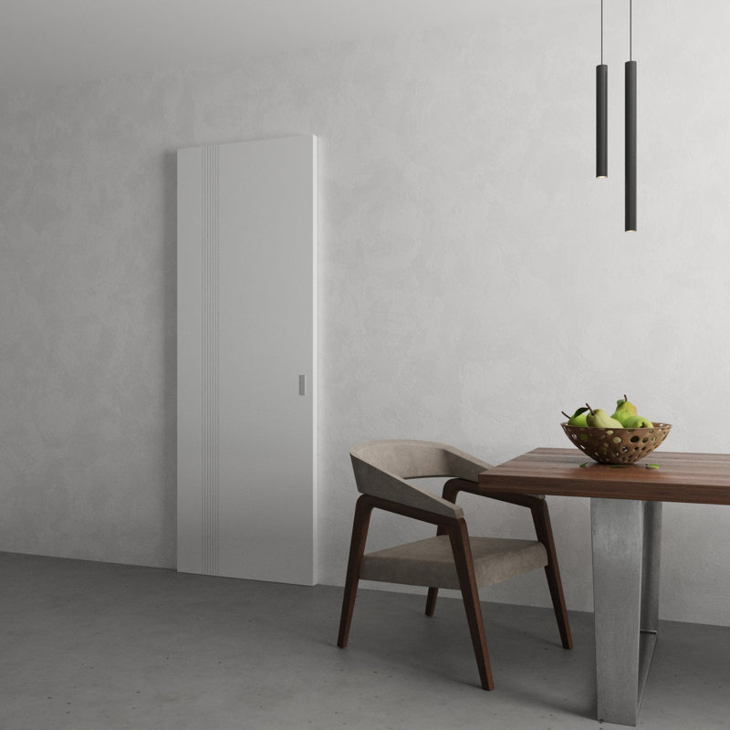 Grange cachée | Basique 0111 | Portes en placage de bois | Ensemble coulissant magique Magic |, Blanc arctique, 28 po x 96 po