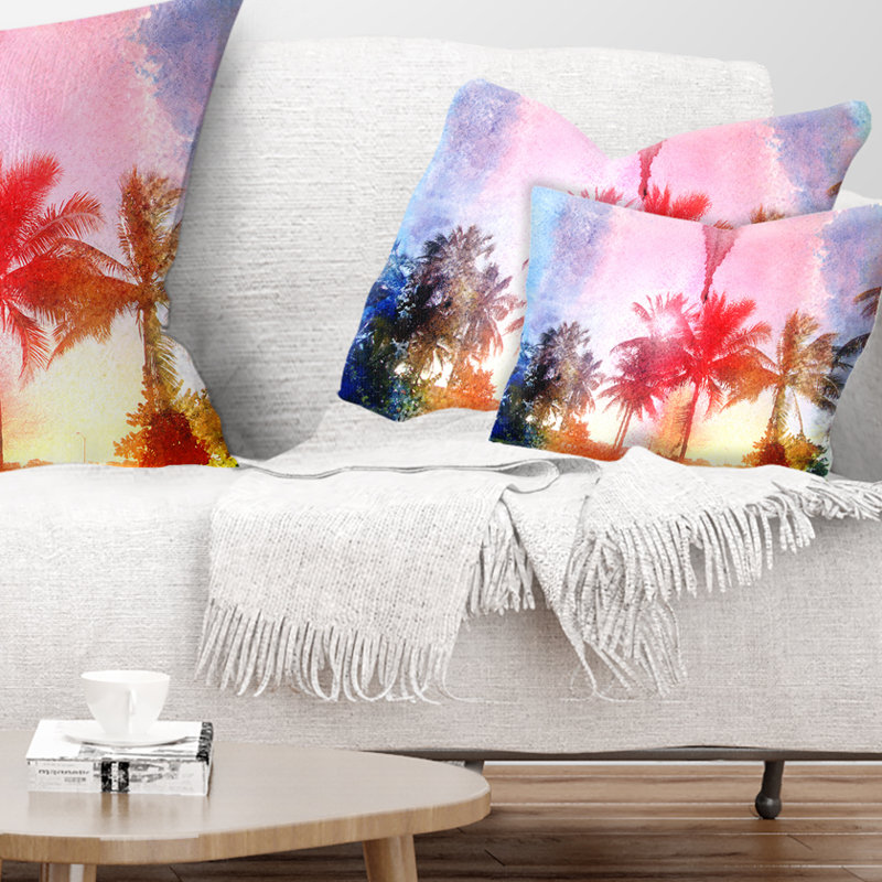 Landscape Retro Palm Trees Long View Lumbar Pillow