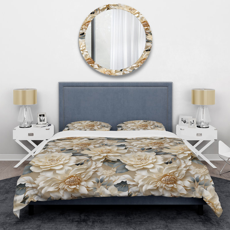 Ensemble de housse de couette blanche Mandalas, Housse de couette pour très grand lit et 2 très