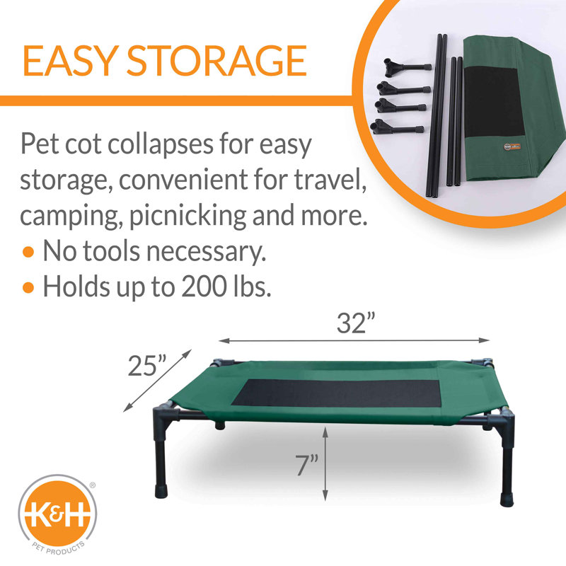 Lit de camp pour animal de compagnie Original, Moyen (l 32 po x P 25 po x H 7 po), Vert/noir