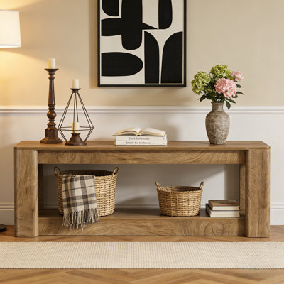 Console de style champêtre de 160 cm avec tablette ouverte, table d'entrée en bois pour couloir et salon