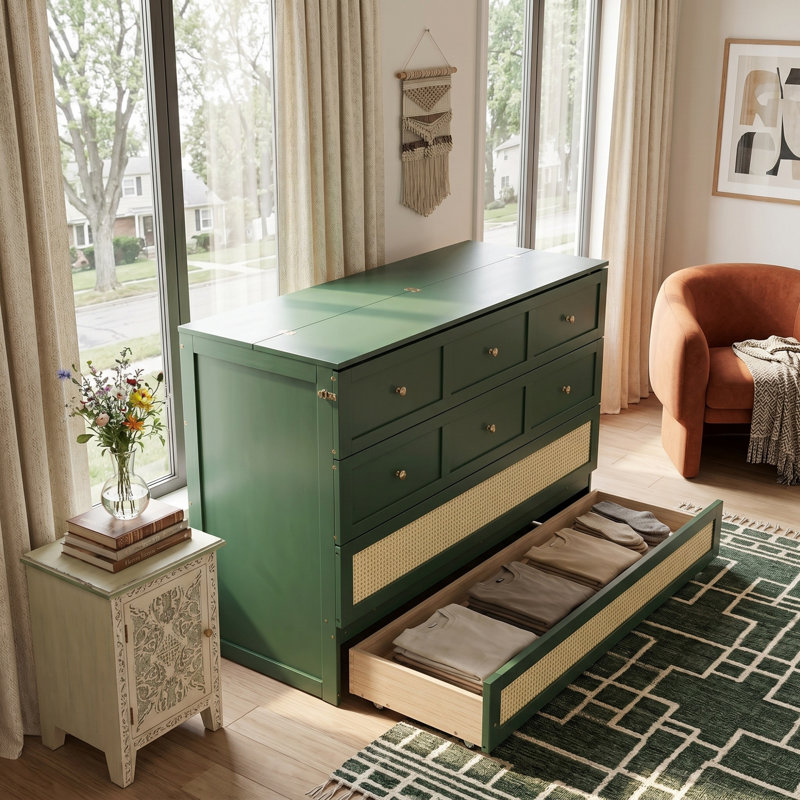 Grand lit escamotable avec grands tiroirs de rangement | Lit mural peu encombrant pour chambre d'amis ou bureau personnel