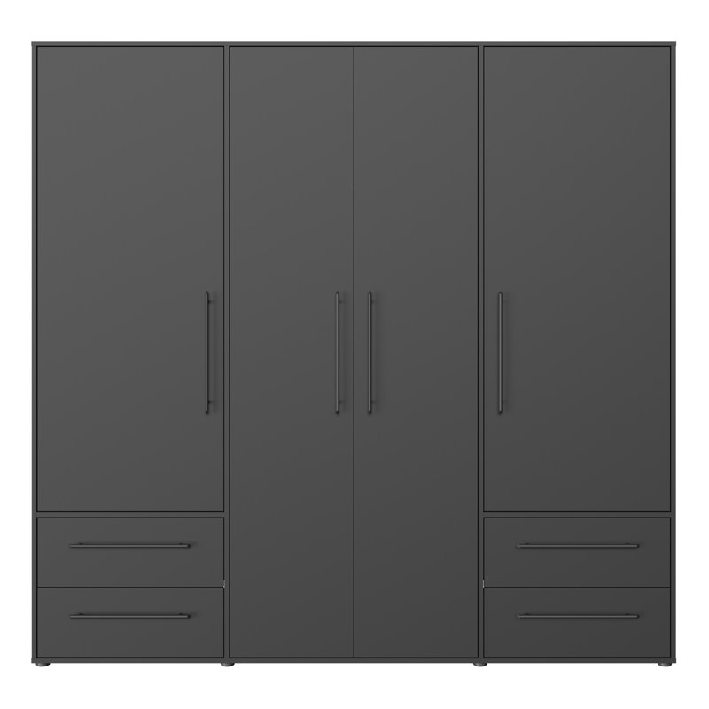 Minija 4 Door Manufactured Wood Wardrobe, Matte Black