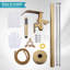 2-Handle Gold Freestanding Tub Faucet with Handshower and Waterfall Spout-110992597
