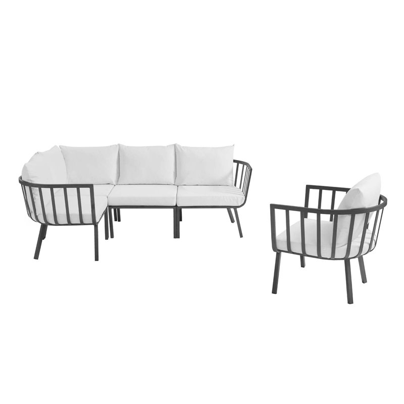Modway Riverside 5 Piece Outdoor Patio Aluminum Set, White, Gray
