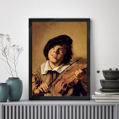 «Minimalist», encadré noir, prêt à accrocher, jeune homme jouant du violon, prêt à accrocher, impression haute définition sur toile