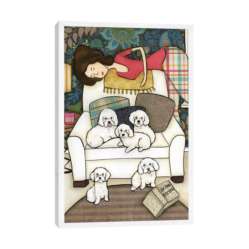 Bichon Bitchin by Jamie Morath - Print on Canvas, 101.6cm H x 66.04cm W x 3.81cm D, White Floater Framed