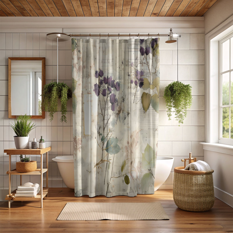 Antique Florals - Rideau de douche Premium, H 74 po x l 71 po