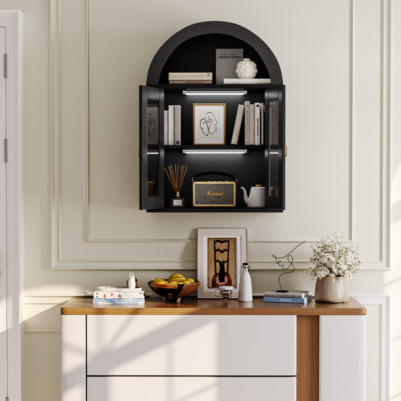 Armoire murale arquée moderne avec tablettes réglables et éclairage à DEL pour le rangement des médicaments dans la salle de bain
