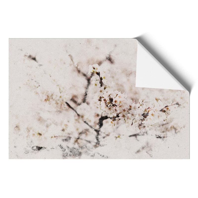 Pink Cherry Blossom Flowers Watercolour - Frameless Print, 59cm H x 84cm W x 0.1cm D