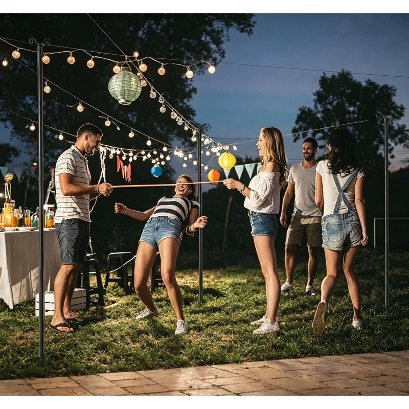 Ensemble de 2 lampadaires de jardin 10 pi, poteaux d'éclairage de jardin réglables en métal munis d'un ancrage au sol Auger, supports d'éclairage extérieur pour guirlandes de jardin
