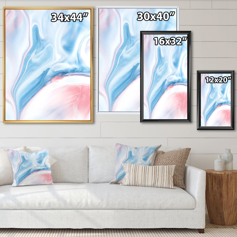 Bleu et rose liquide - peinture sur toile, H 20 po x l 12 po x P 1 po, Cadre flottant érable