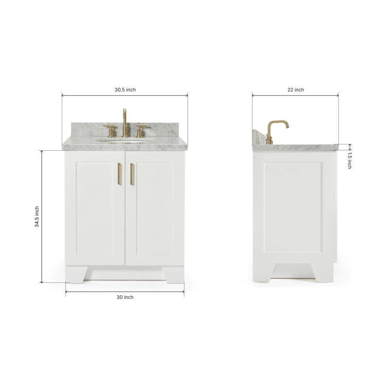 ARIEL TAYLOR 31 IN RECTANGLE SINK VANITY, White, Oval