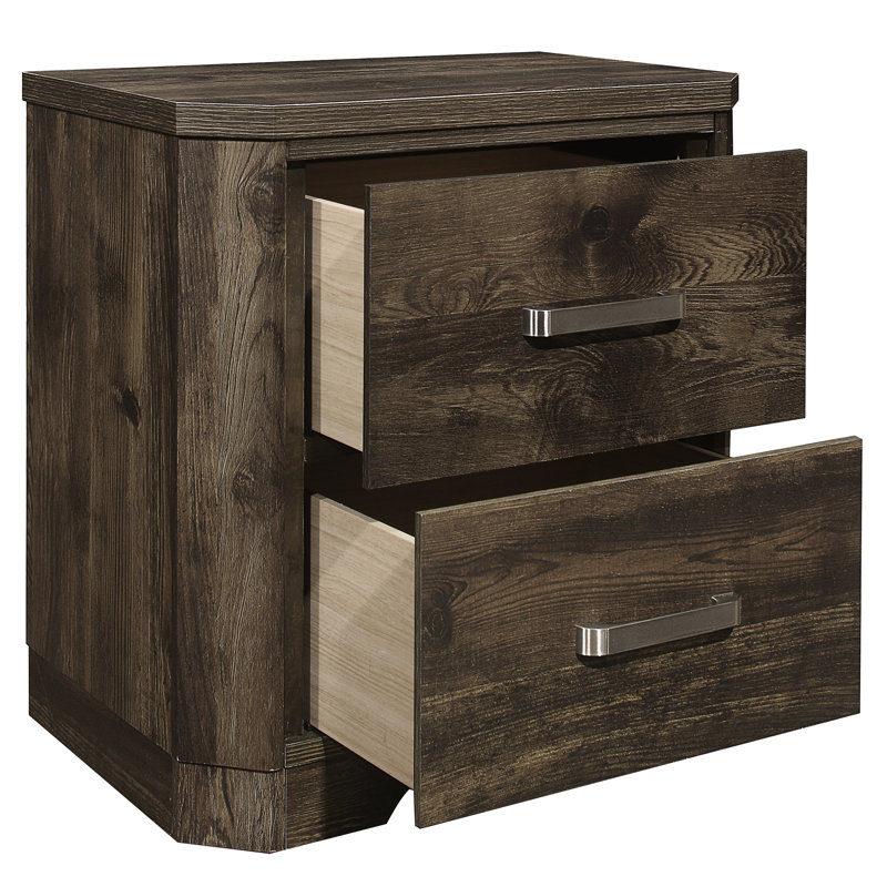 Table de chevet de style rustique avec poignées en métal Rustic Brown