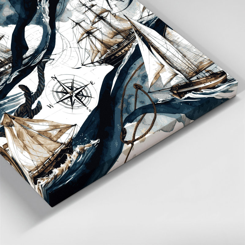 Art nautique sur toile beige, H 20 po x l 30 po