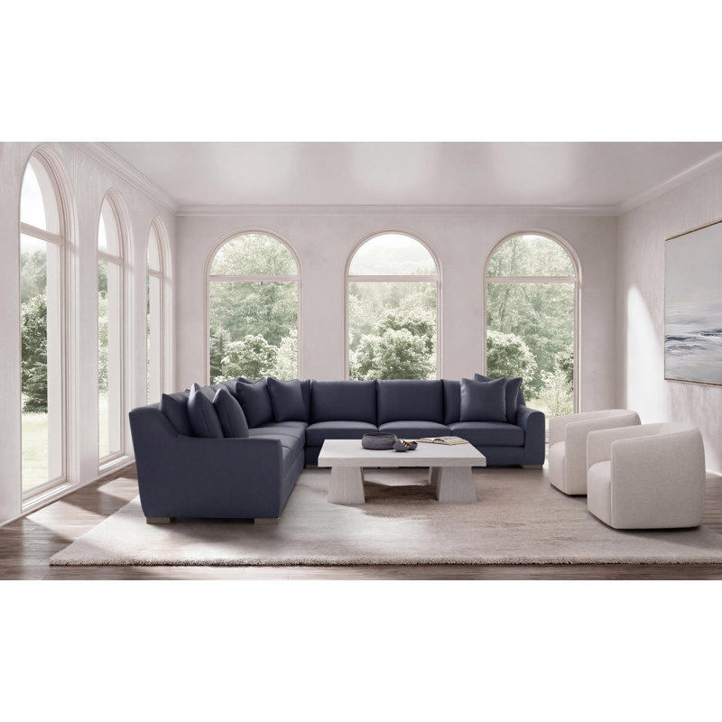 Sectional, Blue Polyester, 35" H x  140" W x 140" D, Symmetrical