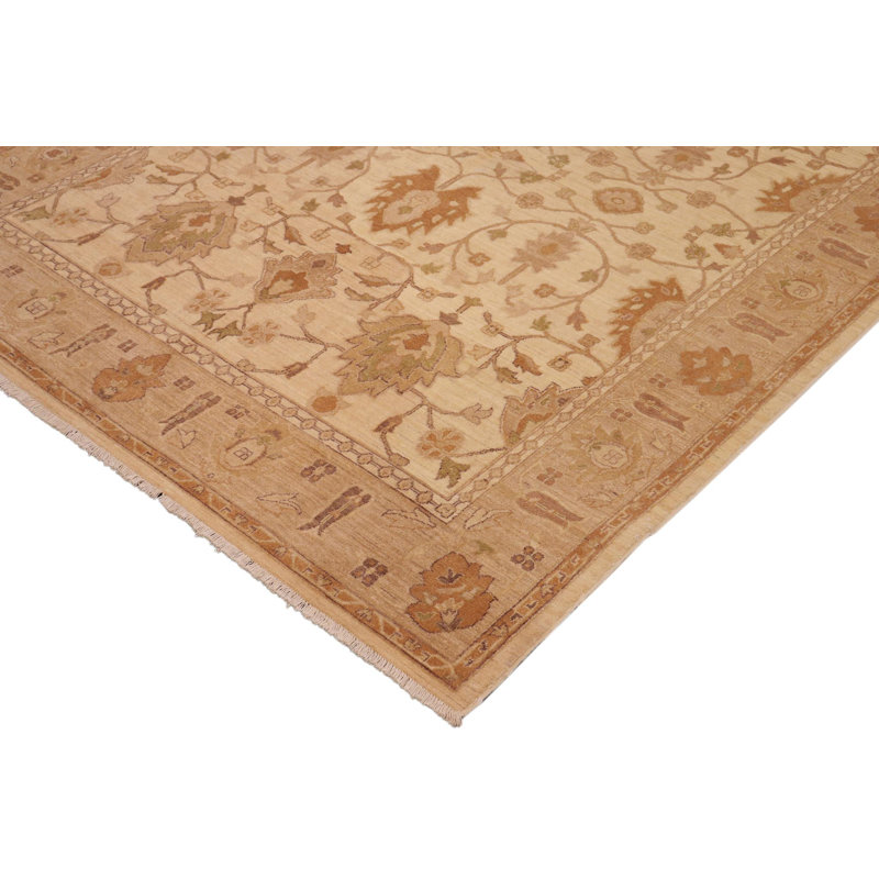 Tapis brun / beige en laine noué à la main de style oriental rectangulaire 8 pi x 10 pi Baccio