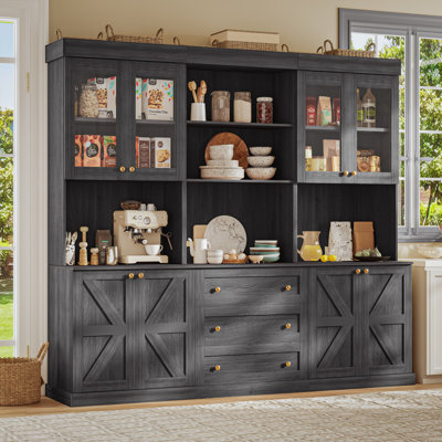 Garde-manger 70,7 po avec tablette à micro-ondes et tiroirs, armoire de rangement en bois avec tablettes réglables, blanc
