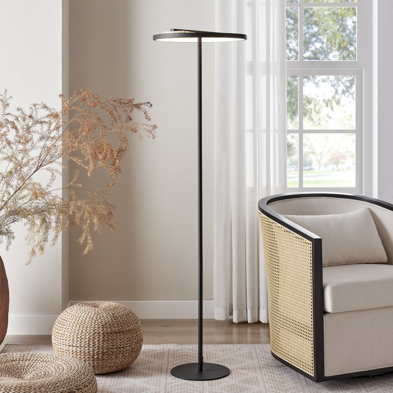 Satin Black Iron & Wood Floor Lamp