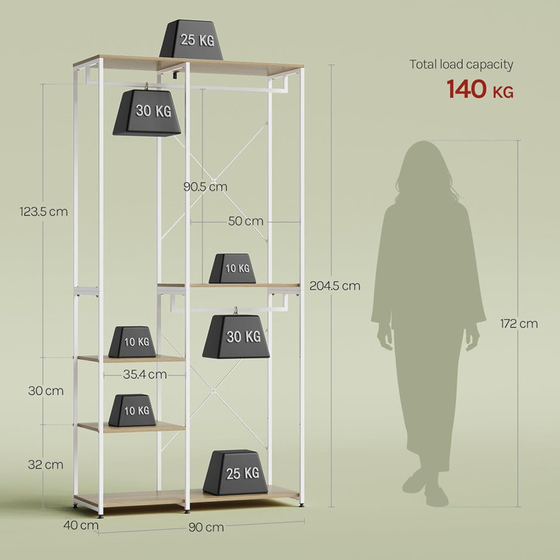 Mahurin 90cm Clothing Rack, Light Woodlook/White