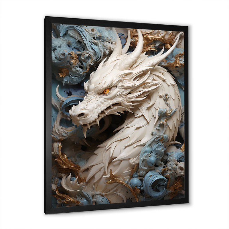«Epic Blue and Gray Dragon Odyssey», reproduction sur toile, H 44 po x l 34 po x P 1,5 po, Cadre simple noir