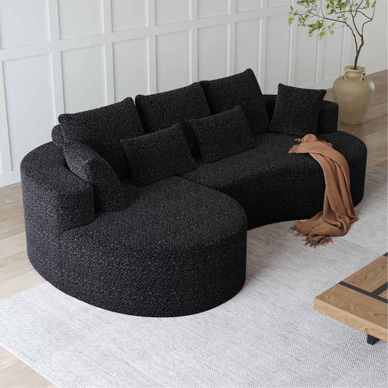 Modern Upholstered Boneless Oversized Sectional Sofa, Black