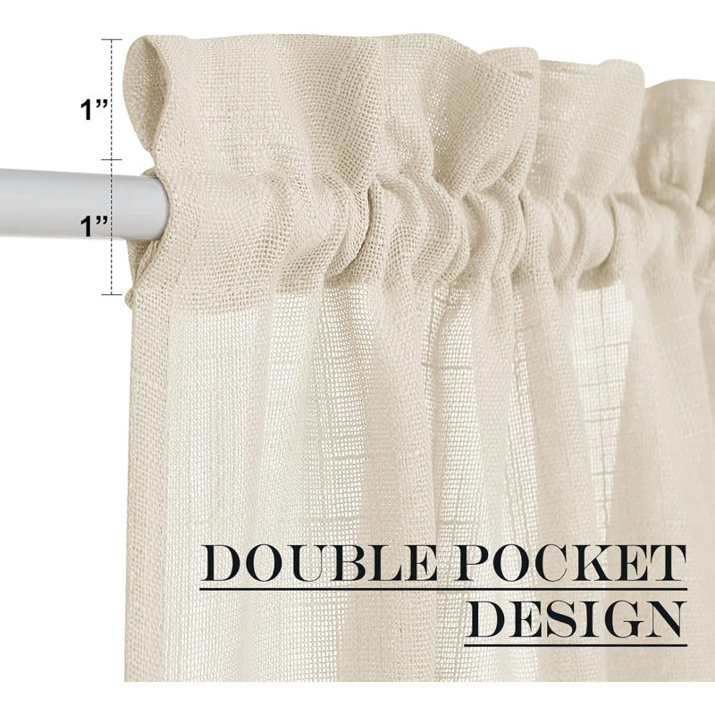 Linen Door Curtains, Dual Rod Pocket Semi Sheer Sidelight French Door Curtains for Kitchen Glass with Tieback for Privacy Protection, 1 Panel