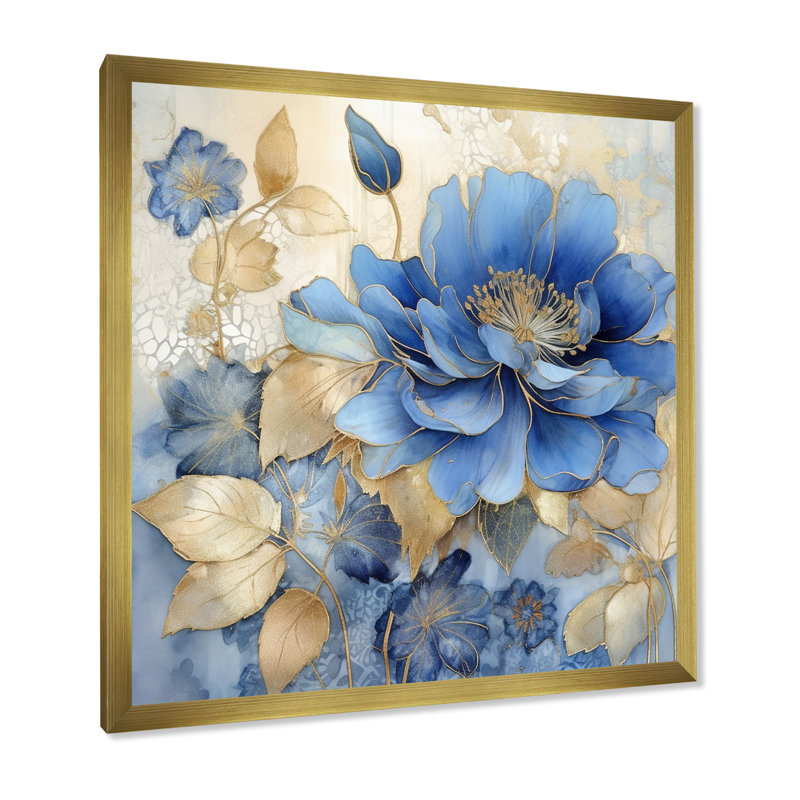 «Blooming Blue & White Chrysanthemum Flower I», reproduction sur toile, H 36 po x l 36 po x P 1,5 po, Cadre photo doré simple