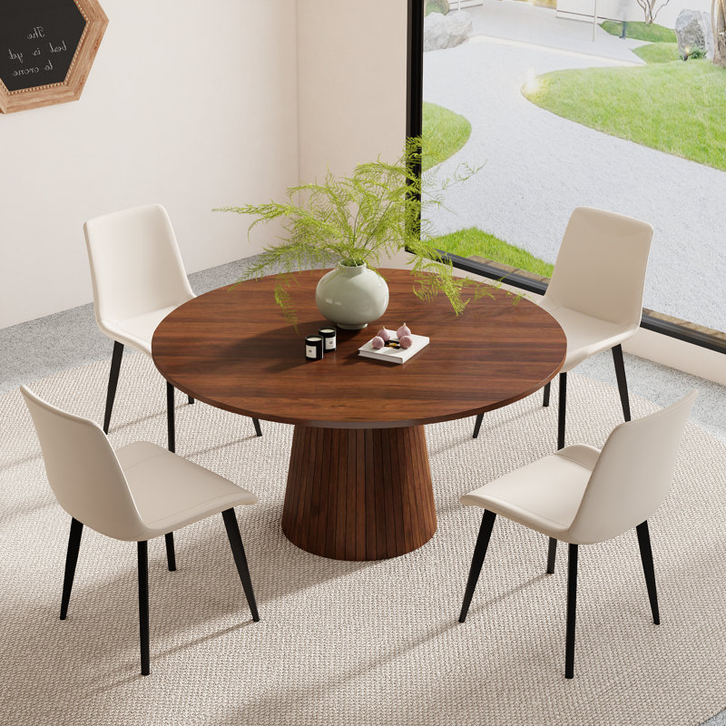Ensemble de table de salle à manger Fultz, Ensemble de cinq pièces : table, quatre chaises, Noyer, Beige