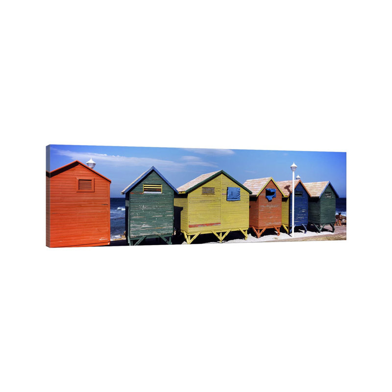 Colorful Huts On The Beach, St. James Beach, Cape Town, Western Cape Province, South Africa - Wrapped Canvas Panoramic Print