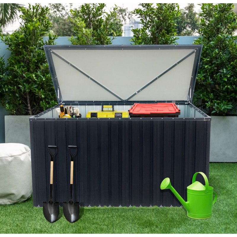 Boîte de rangement moyenne en métal pour l'extérieur - Boîte de rangement robuste résistante à la rouille pour l'organisation d'outils de patio, de cour et de jardin