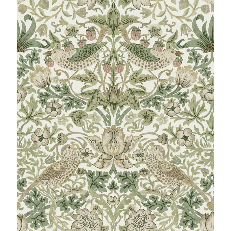 Strawberry Thief Fennel Peel and Stick Wallpaper, Green