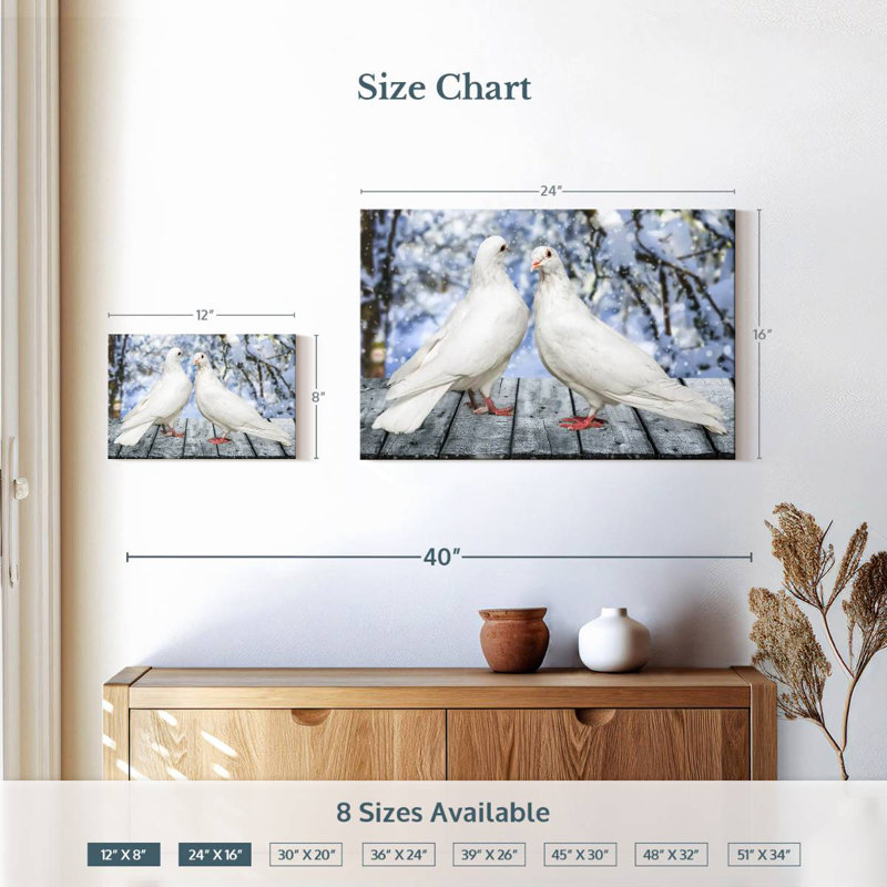 Brampt White Winter Doves, 16" H x 24" W