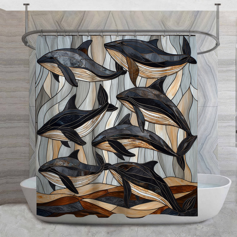 Rideau de douche Dolphins - Décoration de salle de bain marine éclectique, H 84 po x l 70 po