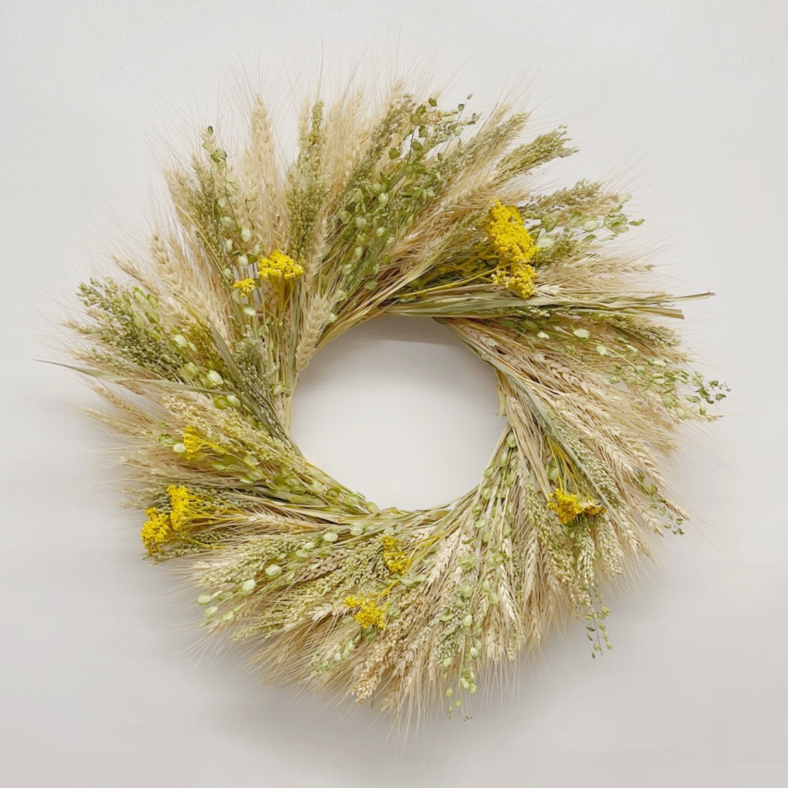 30" Handcrafted Wheat Yarrow Wreath, 26" W x 26" H x 6" D