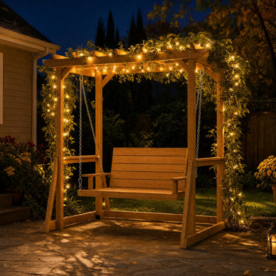 Outdoor Cedar Porch Swing With Pergola | 2-Seater, Galvanized Chains & Weather-Resistant Finish