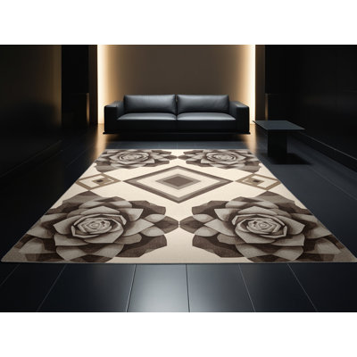 Tapis gris moelleux à motif géométrique moderne et contemporain Temaraia Echeveria