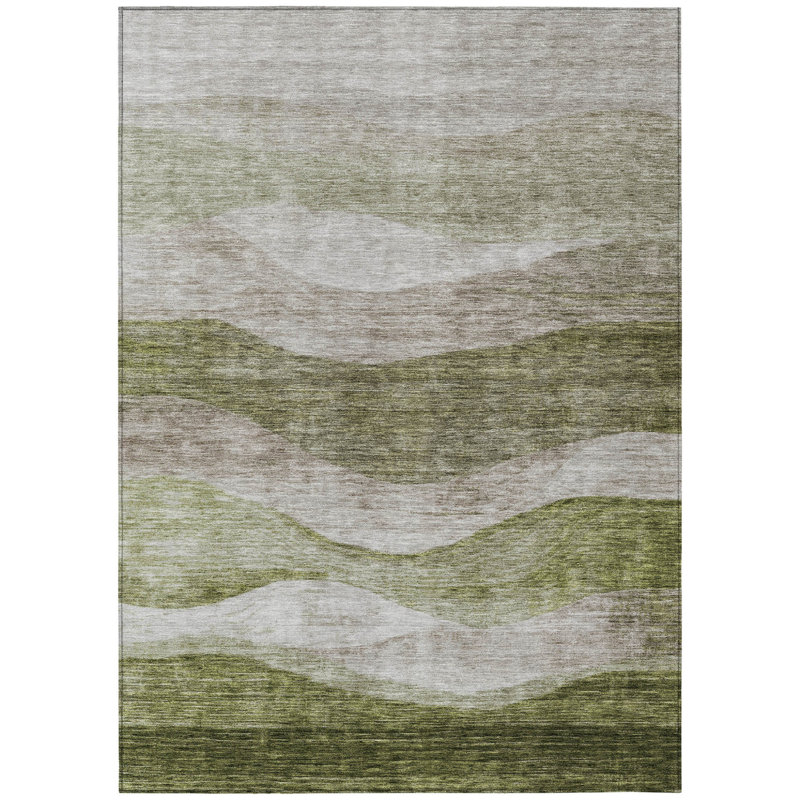 Tapis extérieur lavable abstrait vert et beige 9 pi x 12 pi