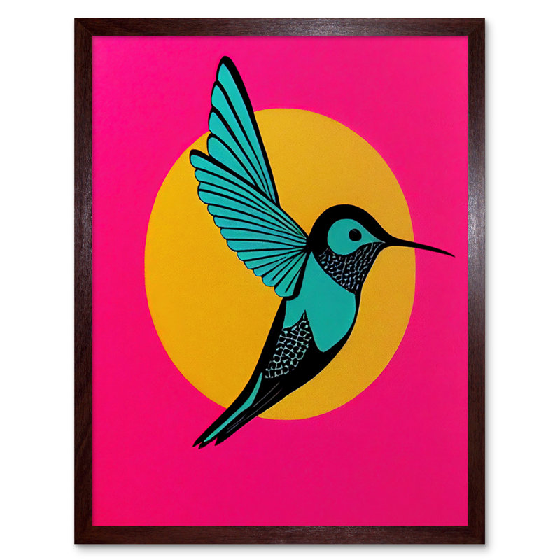 Vibrant Retro Pop Art Hummingbird - Print, Brown Framed Paper, 25.9cm H x 20.6cm W x 1.5cm D
