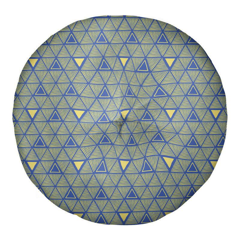 Classic Hand Drawn Triangles Floor Pillow, 26" x 26", Blue/Yellow