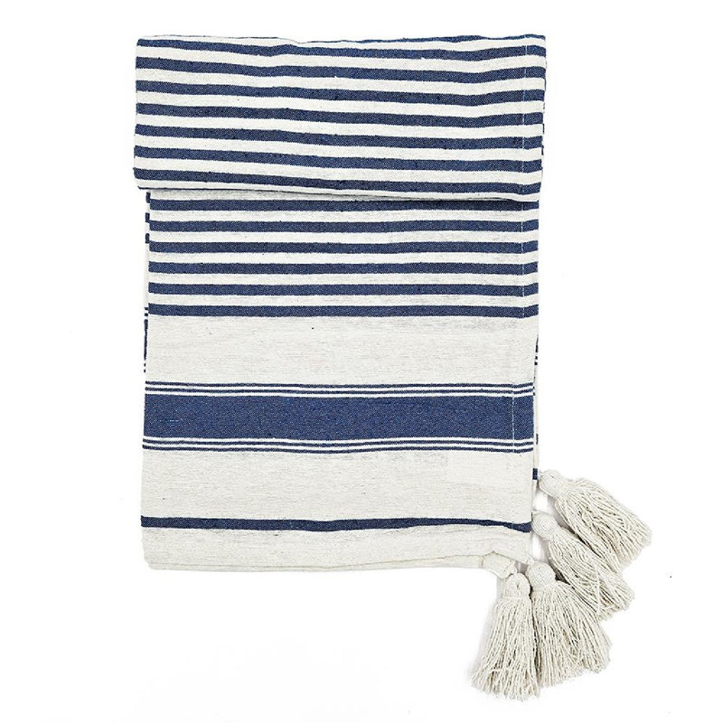 Brighton Blue Striped Recycled Cotton Throw Blanket Set