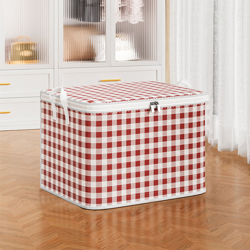  Double Zipper Storage Bins with Lids, Heavy Duty Closet Organizers and Storage, Foldable Clothes Storage Bags, Storage Containers for Blanket, Comforter, Pillow, Bedding (Red, S)