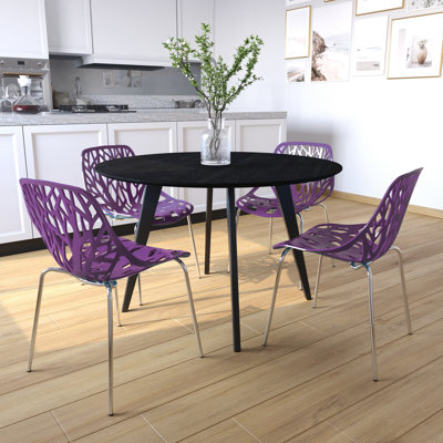 Stackable Dining Side Chairs with Floral Cutout Back and Stainless Steel Legs – Modern Kitchen, Restaurant, or Banquet Seating
