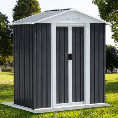 Outdoor Storage Sheds 6Ftx4ft Apex Roof Grey With Base Frame Garden Shed
