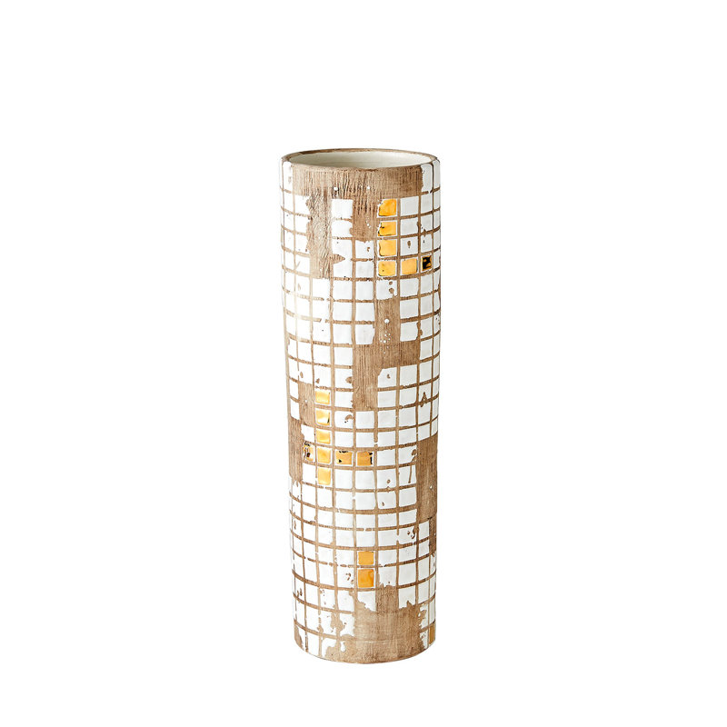 Golden Mosaic Vase-Med, 14.75" H x 4.25" W x 4.25" D