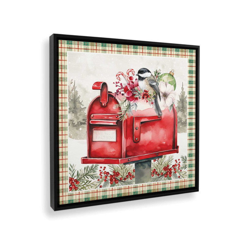 «Christmas in Bloom Mailbox» par Nicole DeCamp, reproduction d'art, L 20 po x H 20 po, Noir, Toile avec cadre