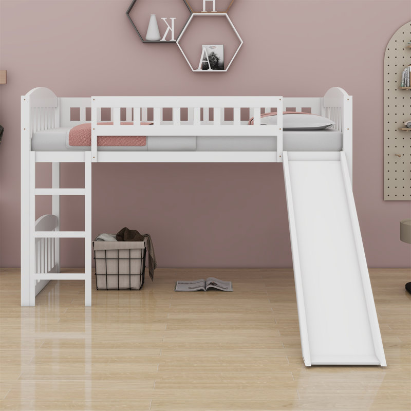 Loft Bed With Slide And Ladder, White