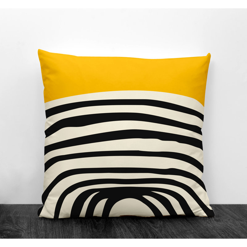 Coussin décoratif intérieur / extérieur en polyester filé Izzy, 15 po x 15 po, Jaune / blanc cassé / noir