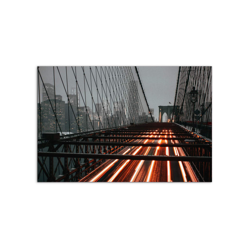 Brooklyn Bridge Traffic by Kyson Dana 53×80 cm MetalArt Materic Aluminum Satin Effect, Frameless Panel, Lightweight Ready to Hang