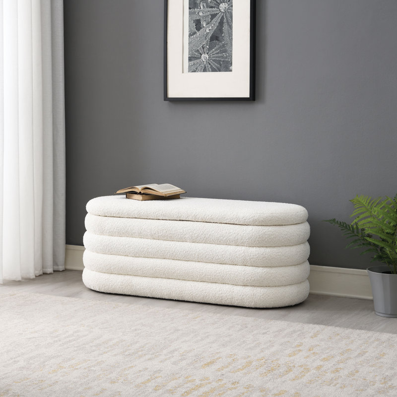 Repose-pieds avec banc de rangement Brigett, gris, 100 % polyester ivoire